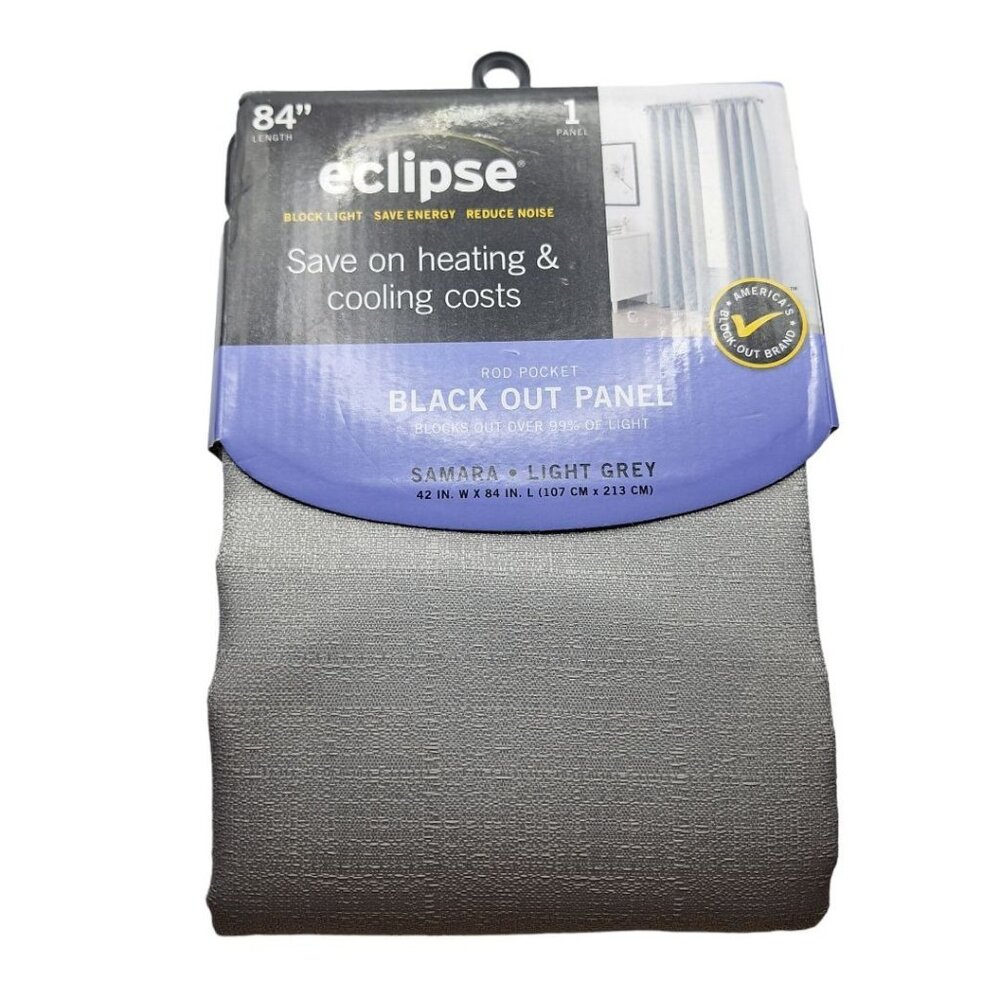 Eclipse Blackout One Rod Pocket  42 Inch‎ Wide 84 Inch Length Light Grey Samara